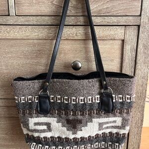 Grey/Tan/brown Native American Patterned Tote Bag zip top